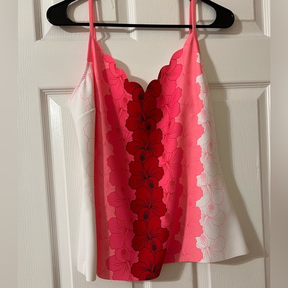 Ted Baker Happiness Scollop Neck Cami. Neon Pink with Red Floral - Picture 2 of 9